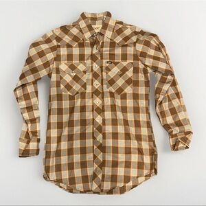 Lee Vintage Plaid Western Shirt M Brown Orange Made in USA I Retro